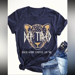 Navy Tee Def Tired with Leopard Design New